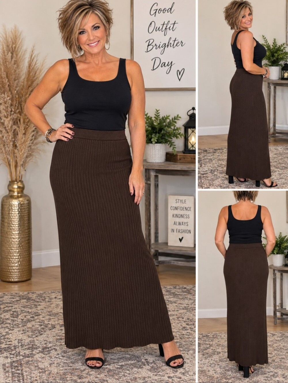 Nwt. Max Studio Ribbed Maxi Skirt in Dark Brown